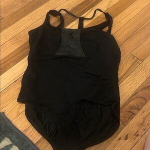 Black Dance Leotard with Shiny Metallic Black Accents